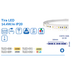 TIRA LED 24V IP20 5M 14W/M 6500K