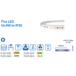 TIRA LED 24V IP20 50M 14W/M 4200K