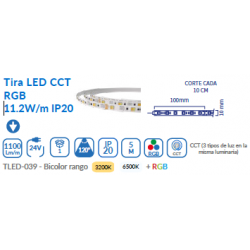 TIRA LED 24V IP20 5M 11W/M CCT+RGB
