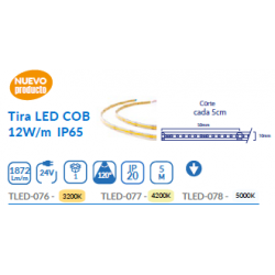 TIRA LED COB 24V IP65 5M 12W/M 5000K
