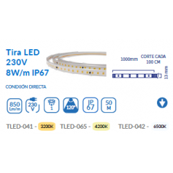 TIRA LED 230V IP67 50M 8W/M 4200K